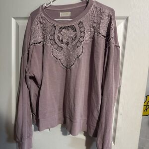 Lucky Brand Dusty Mauve Lace-Front Pullover Sweatshirt
